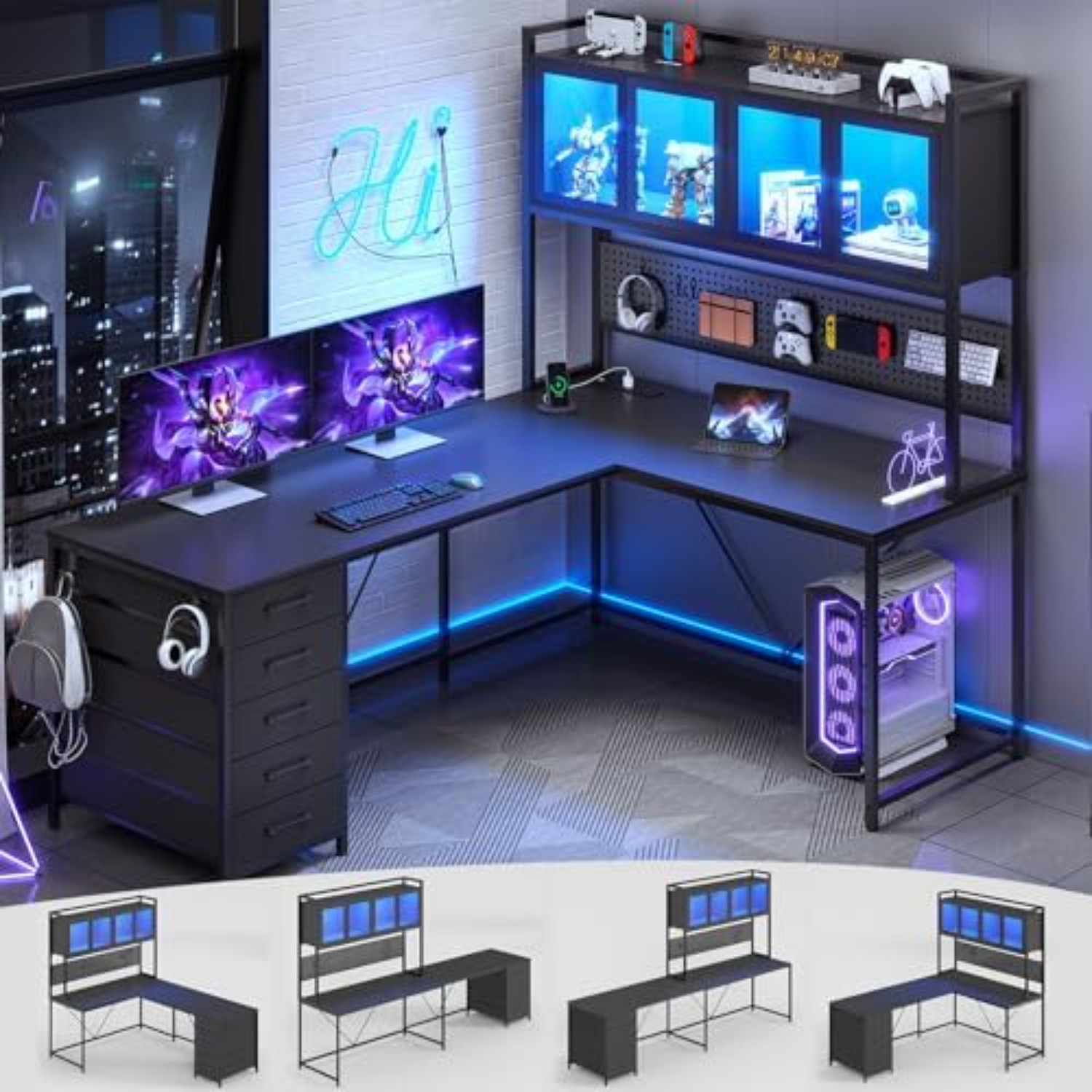Gaming Desk With Hutch - Meja Gaming Sudut Bentuk L dengan