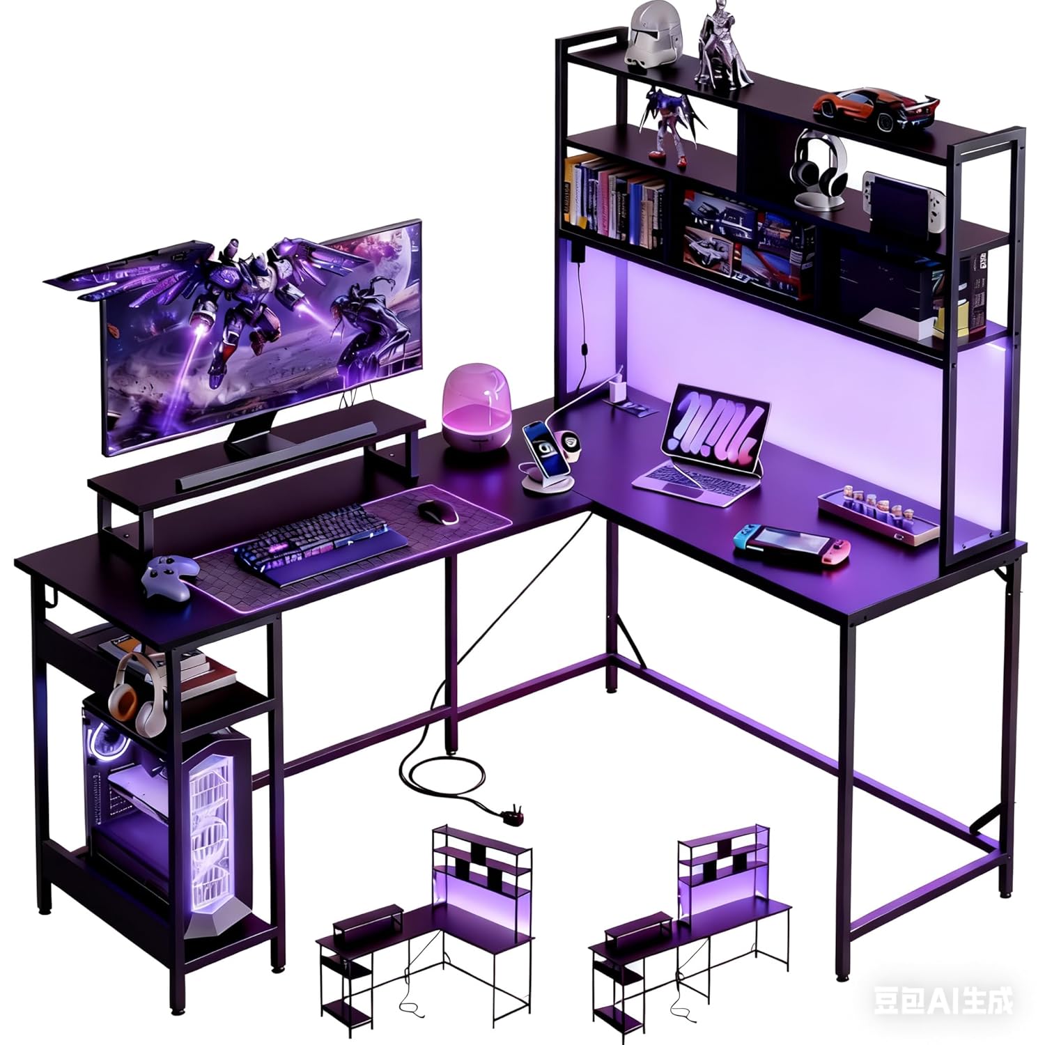 Meja Gaming Bentuk L dengan Ra - Gaming Desk With Hutch ulasan dan harga