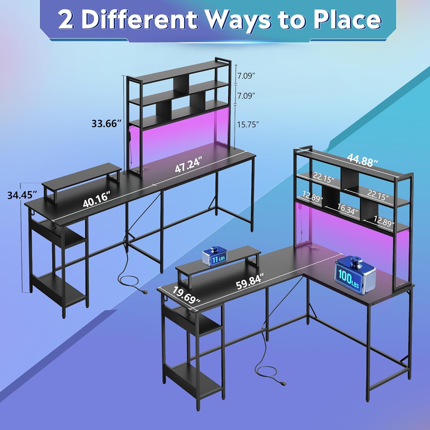 Meja Gaming Bentuk L dengan Ra - Gaming Desk With Hutch ulasan dan harga