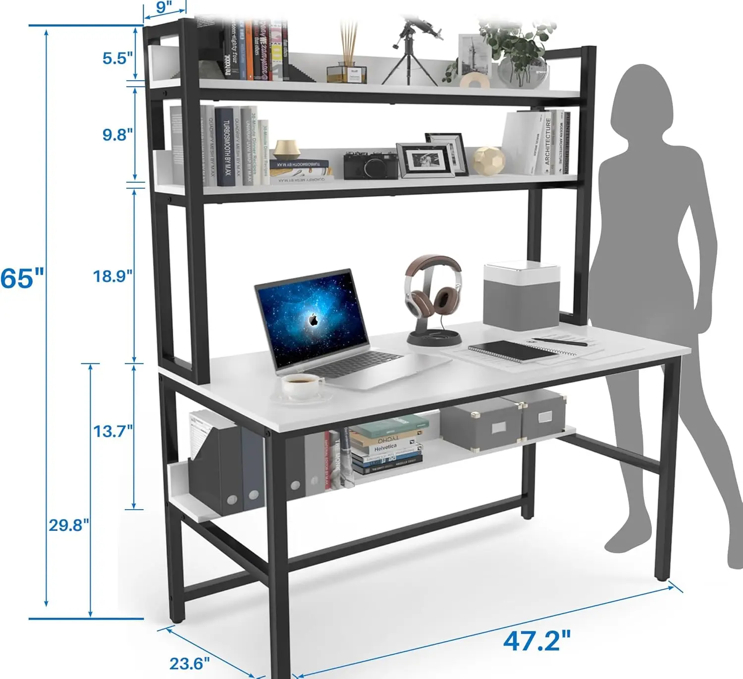 Meja Komputer dengan Rak, Meja - Gaming Desk With Hutch ulasan dan harga
