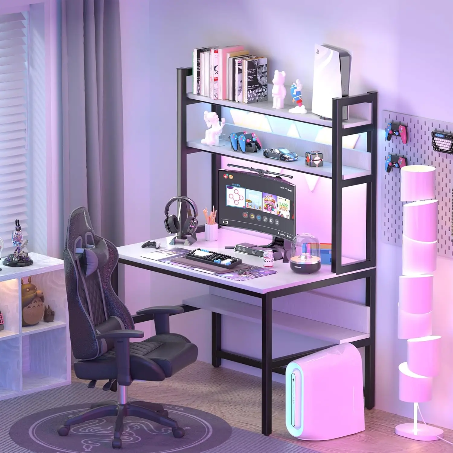 Meja Komputer dengan Rak, Meja - Gaming Desk With Hutch ulasan dan harga