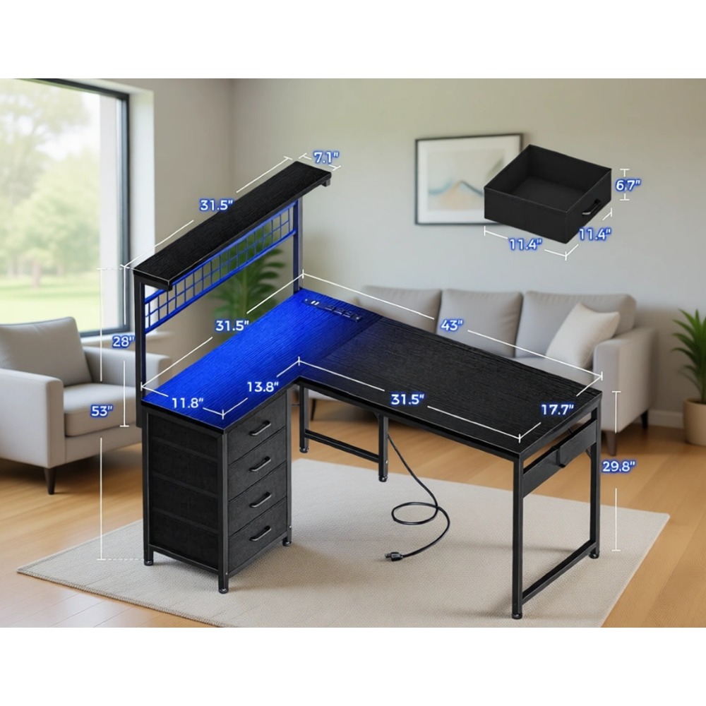 Meja Gaming Bentuk L dengan Ra - Gaming Desk With Hutch ulasan dan harga