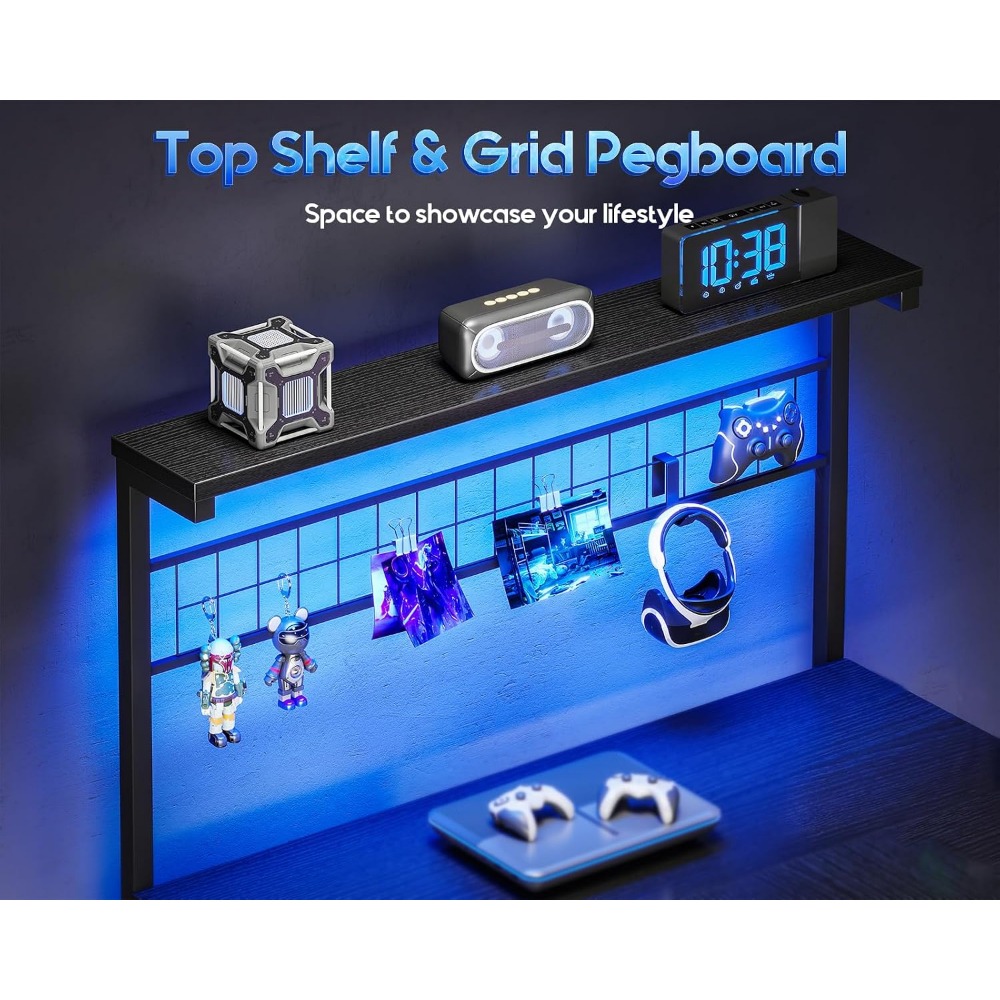 Meja Gaming Bentuk L dengan Ra - Gaming Desk With Hutch ulasan dan harga