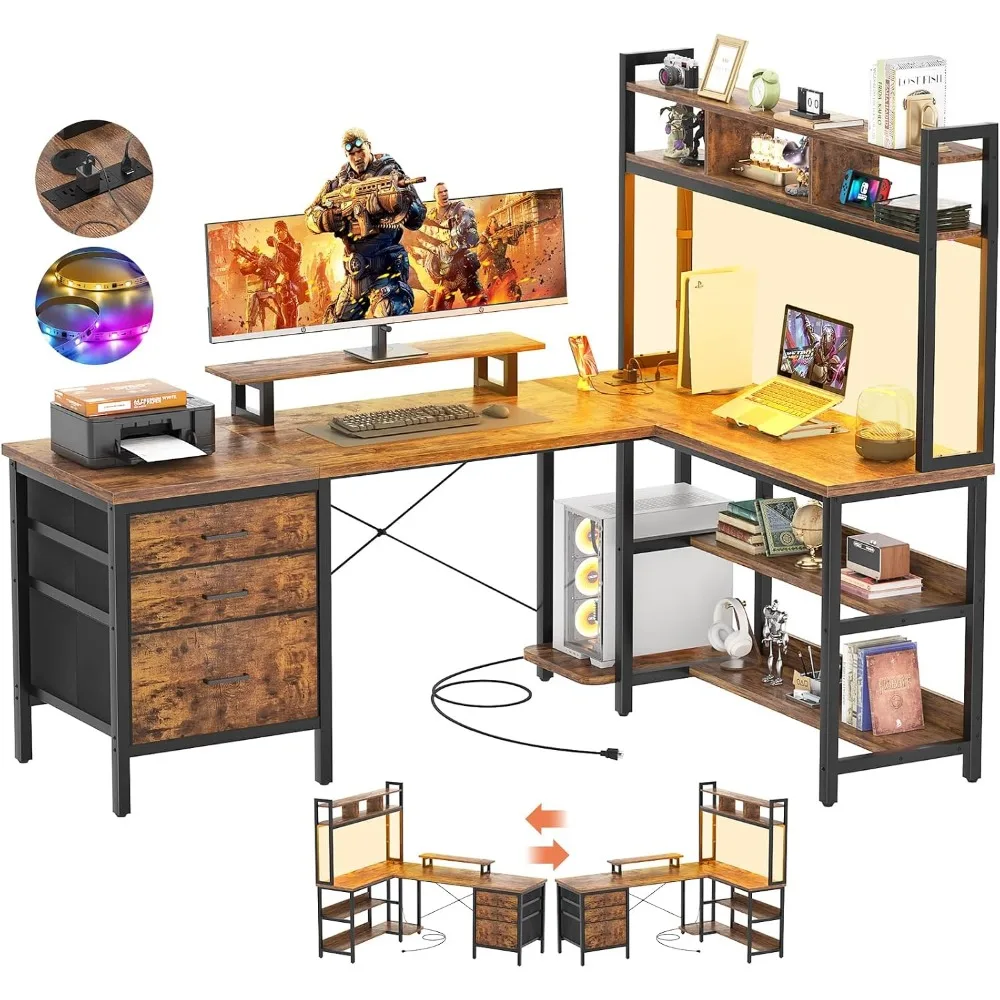Aheaplus Meja Bentuk L dengan  - Gaming Desk With Hutch ulasan dan harga