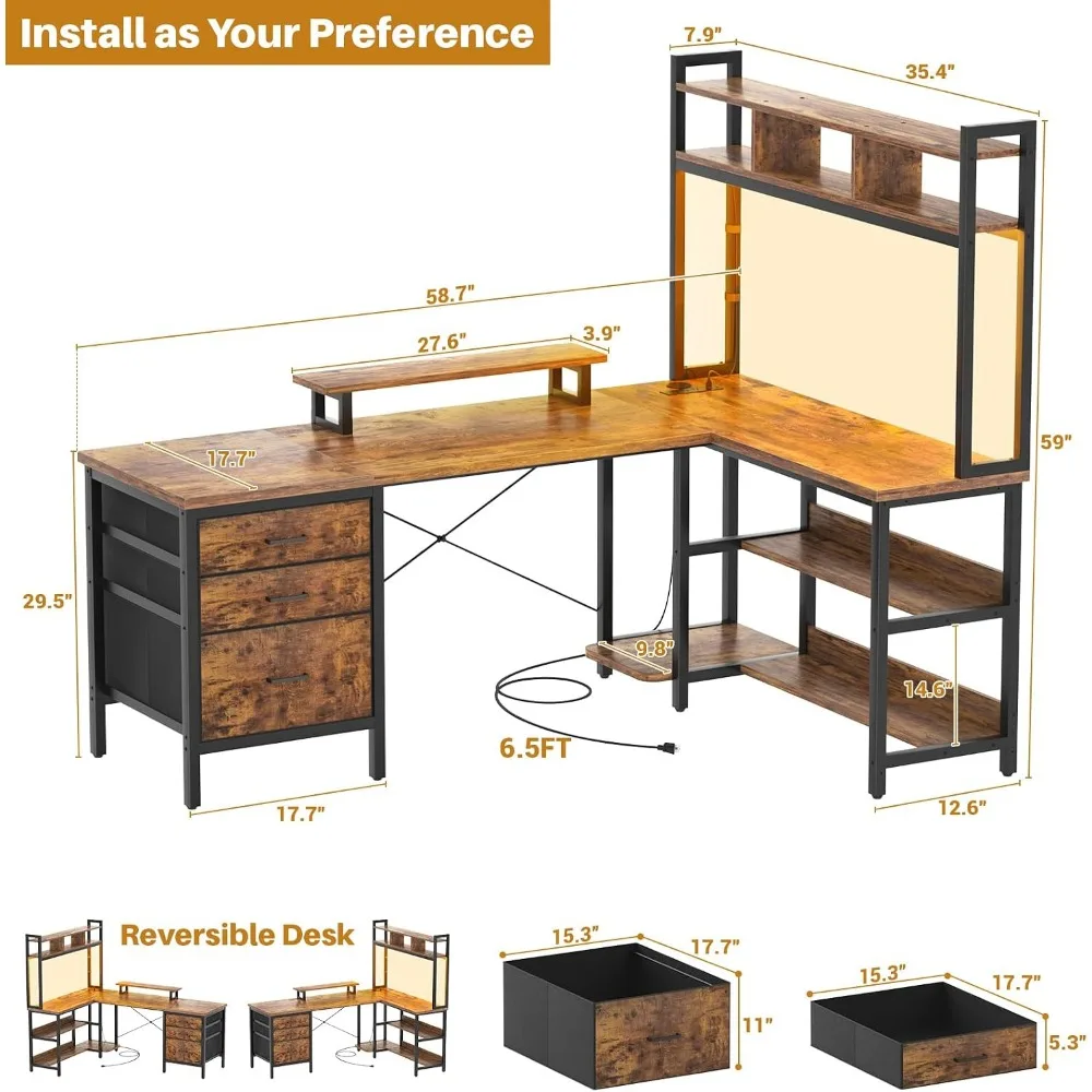 Aheaplus Meja Bentuk L dengan  - Gaming Desk With Hutch ulasan dan harga