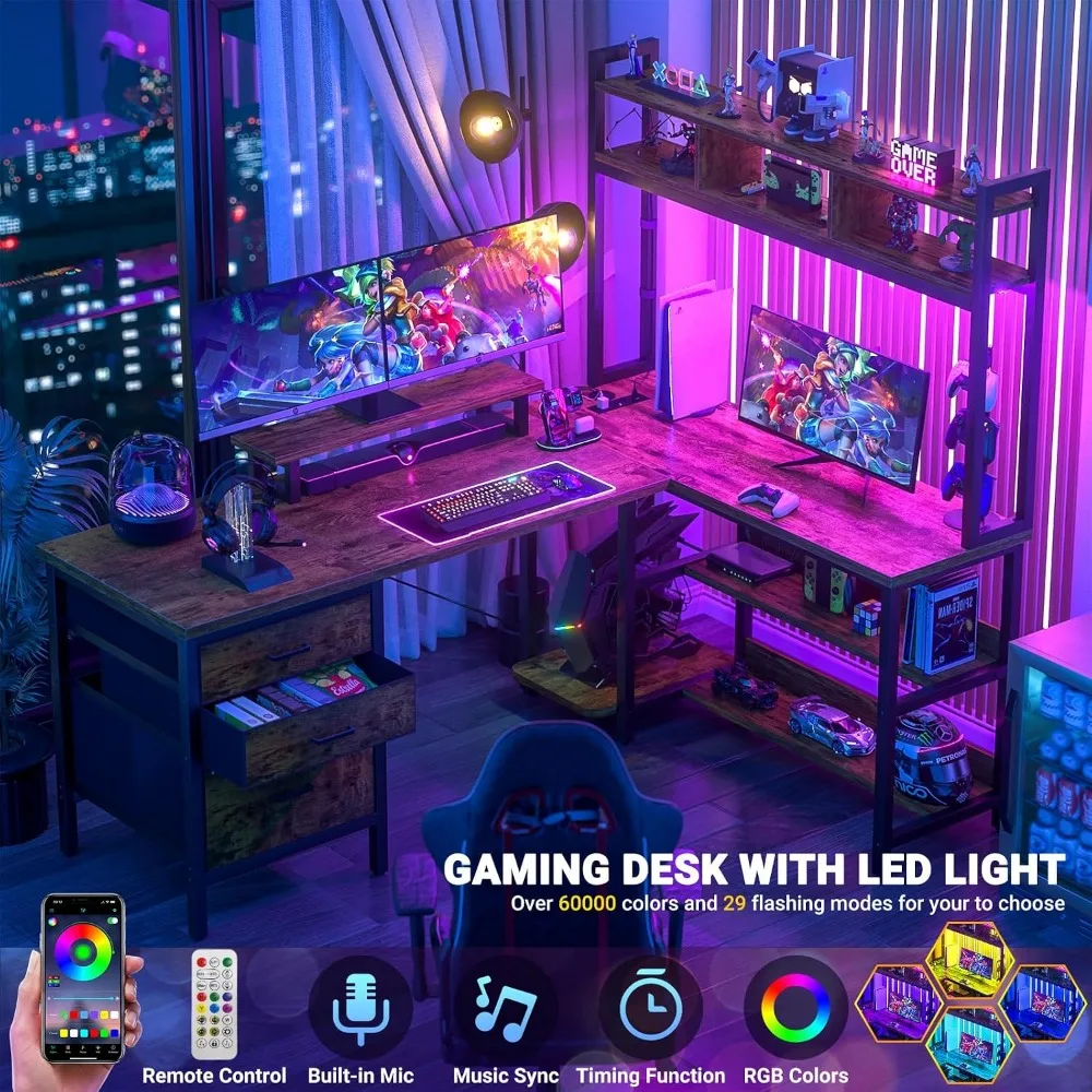 Aheaplus Meja Bentuk L dengan  - Gaming Desk With Hutch ulasan dan harga