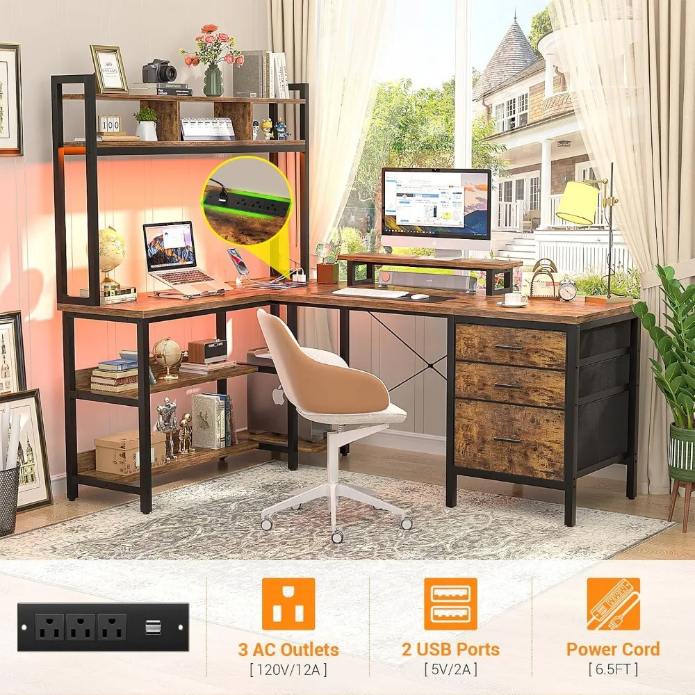 Aheaplus Meja Bentuk L dengan  - Gaming Desk With Hutch ulasan dan harga