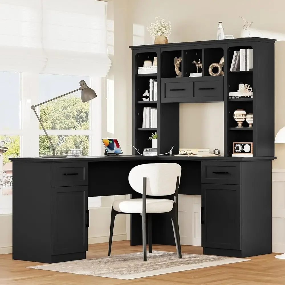 Meja Kantor Bentuk L dengan Pe - Gaming Desk With Hutch ulasan dan harga