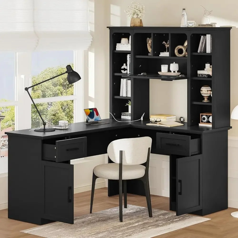 Meja Kantor Bentuk L dengan Pe - Gaming Desk With Hutch ulasan dan harga