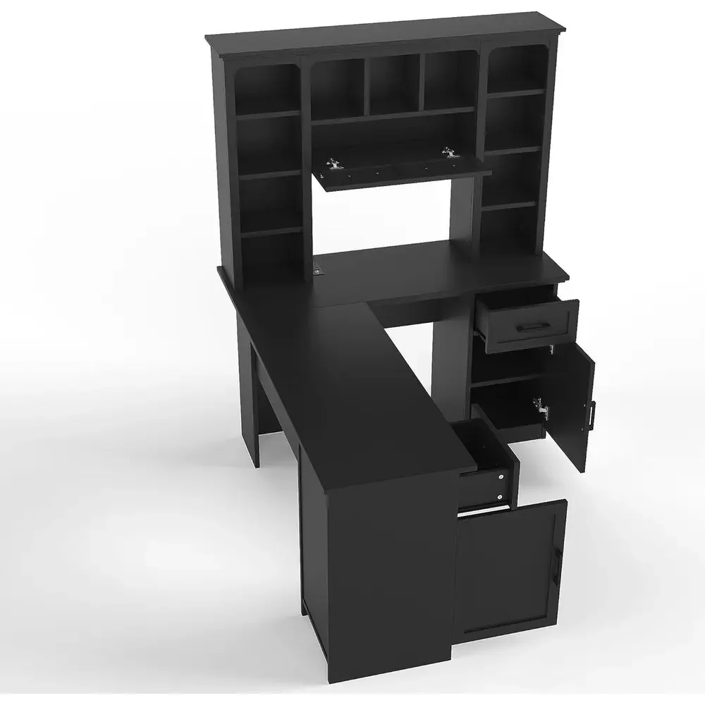 Meja Kantor Bentuk L dengan Pe - Gaming Desk With Hutch ulasan dan harga