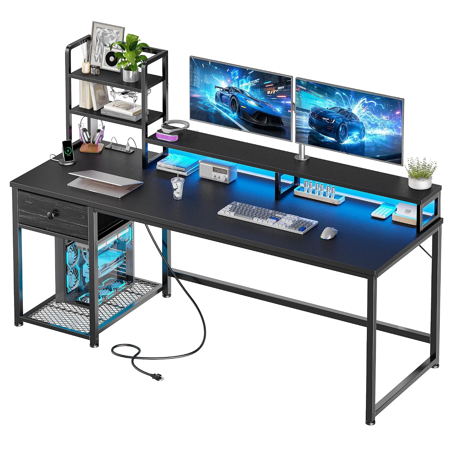 Meja Gaming dengan Rak & Laci, - Gaming Desk With Hutch ulasan dan harga