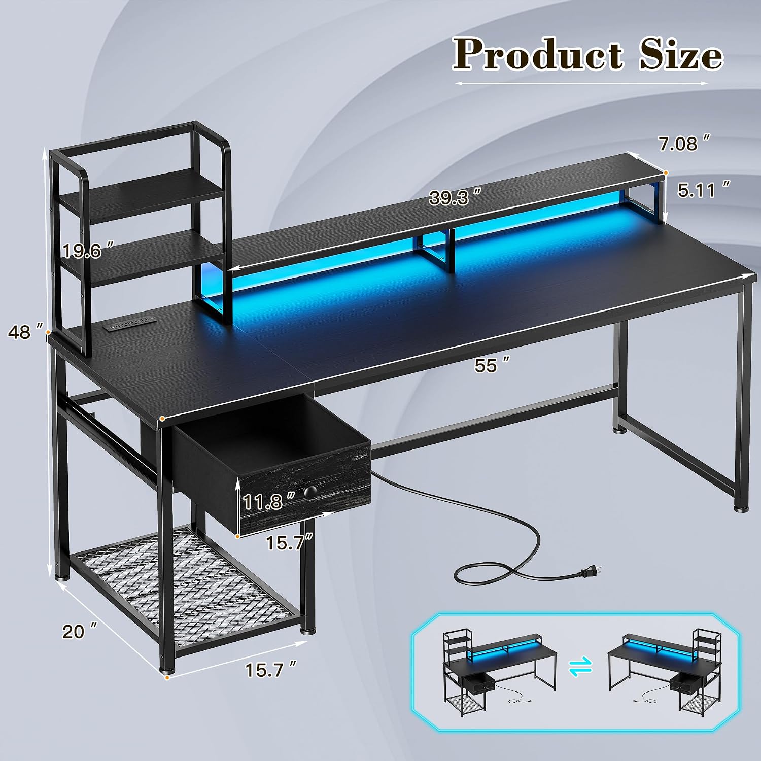 Meja Gaming dengan Rak & Laci, - Gaming Desk With Hutch ulasan dan harga