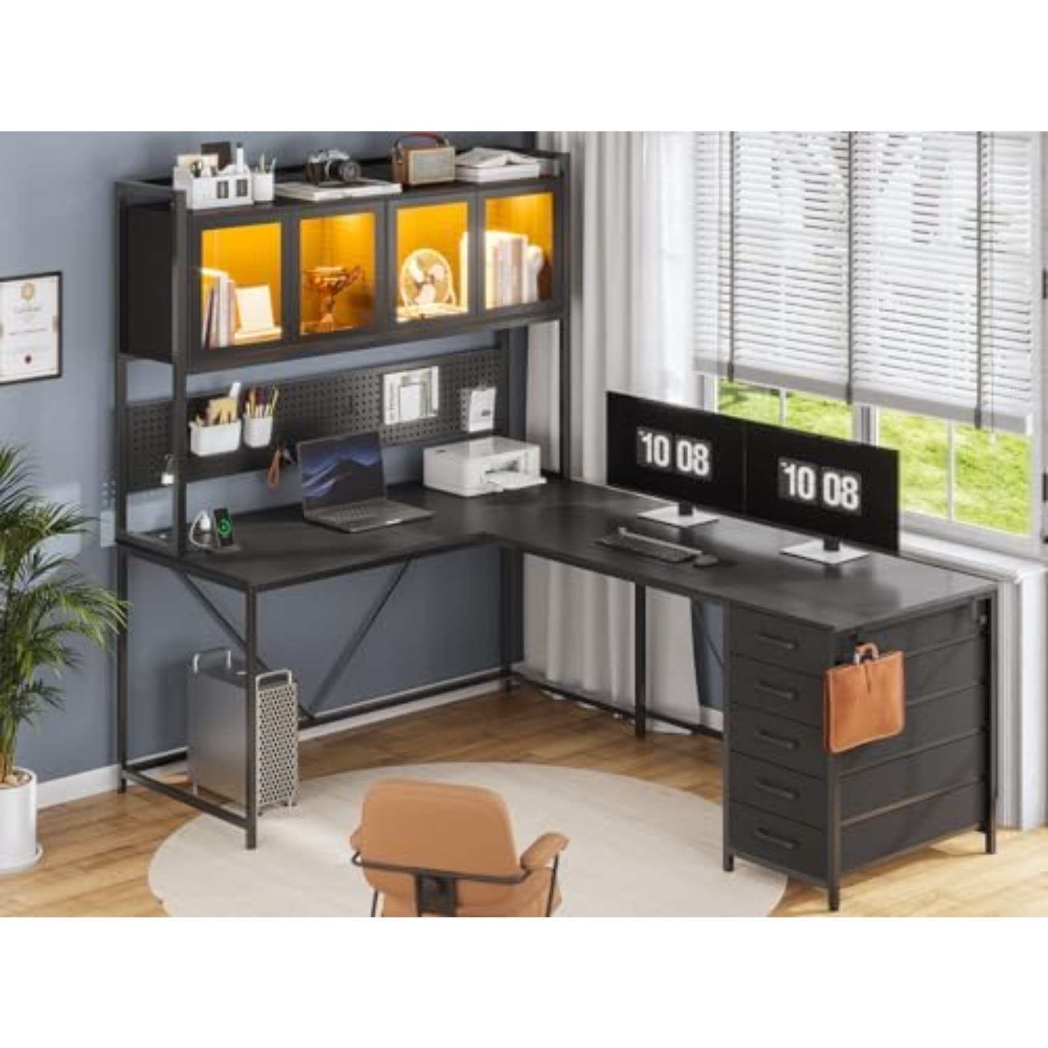 Meja Gaming Sudut Bentuk L den - Gaming Desk With Hutch ulasan dan harga