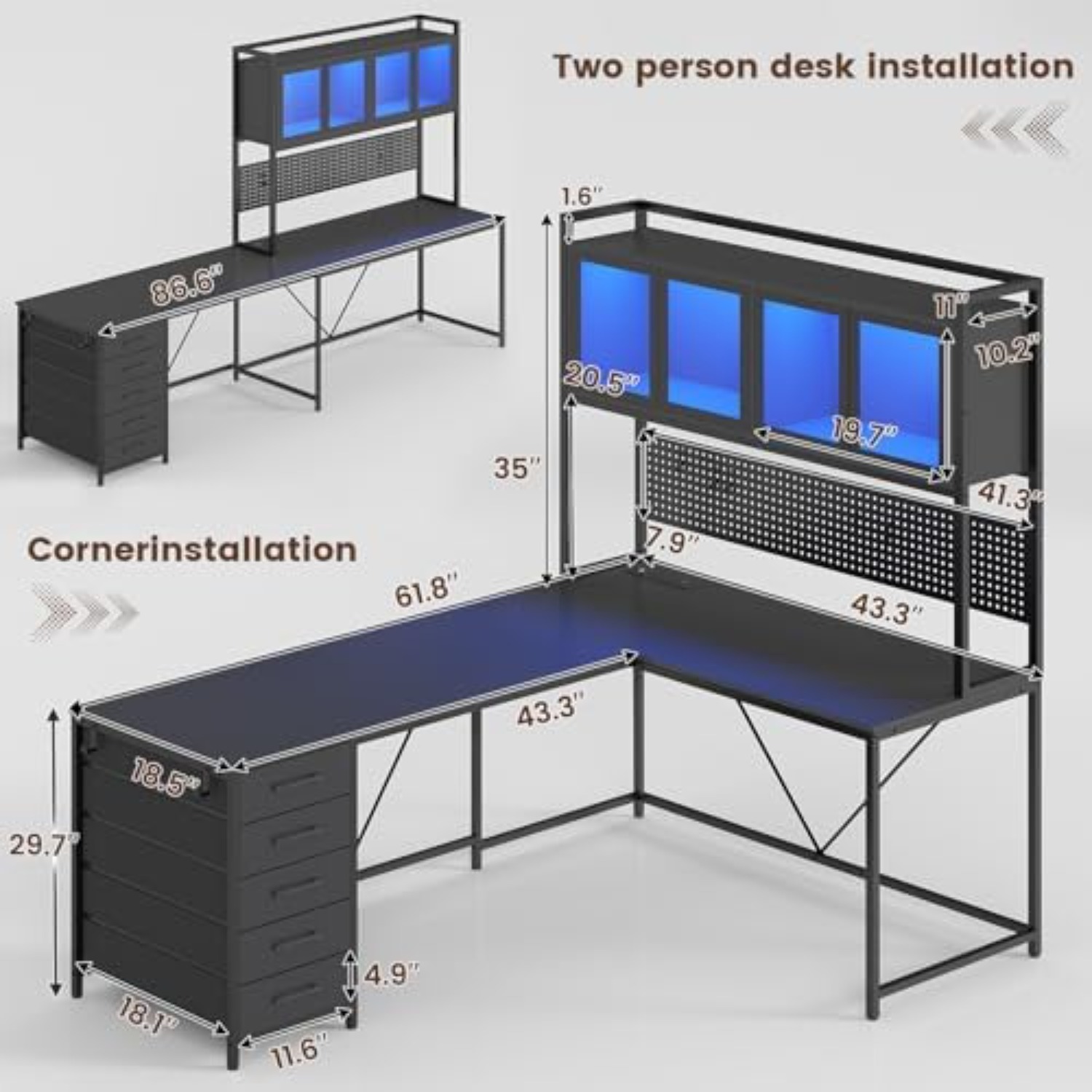 Meja Gaming Sudut Bentuk L den - Gaming Desk With Hutch ulasan dan harga
