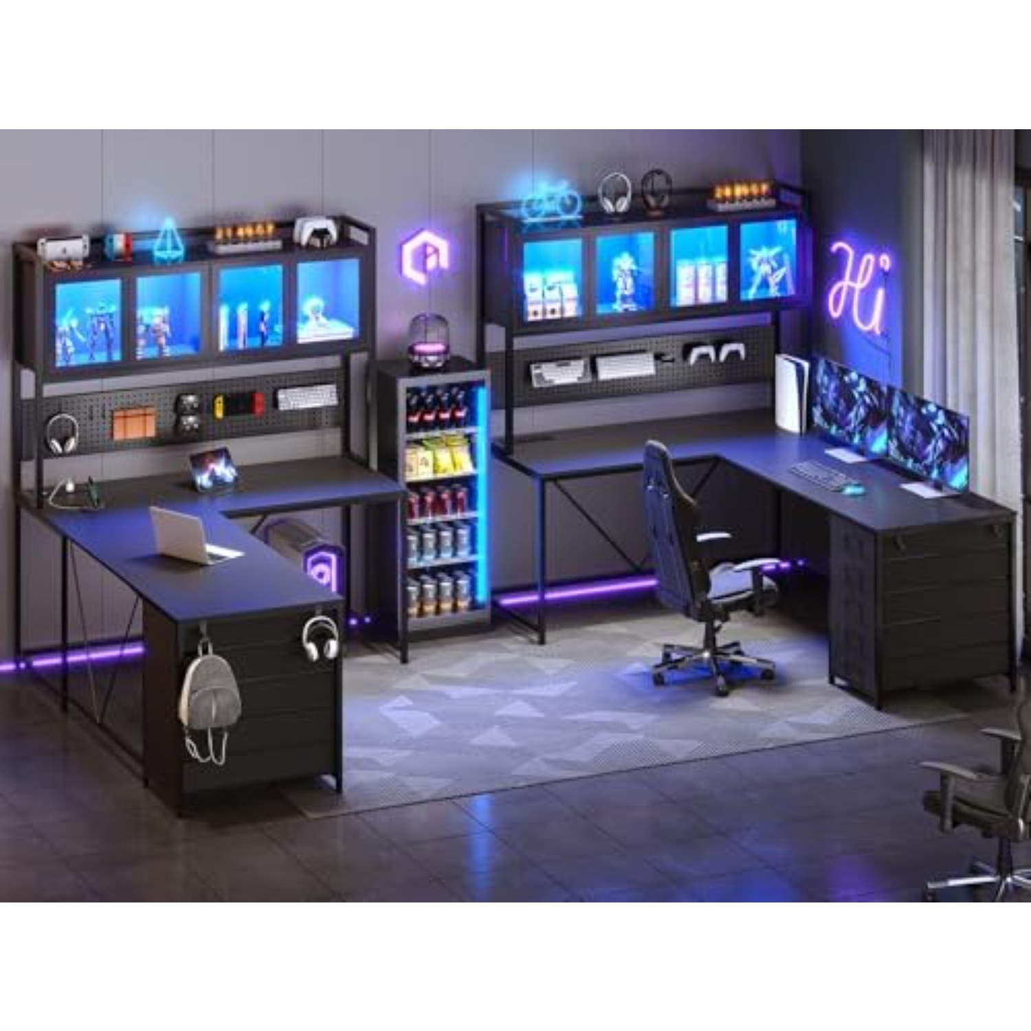 Meja Gaming Sudut Bentuk L den - Gaming Desk With Hutch ulasan dan harga