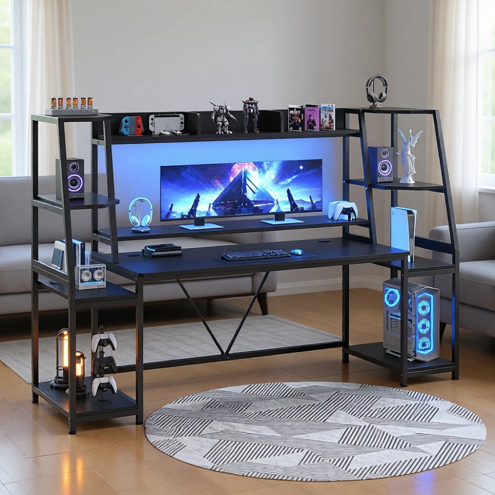 Meja Gaming 79'' dengan Lampu  - Gaming Desk With Hutch ulasan dan harga