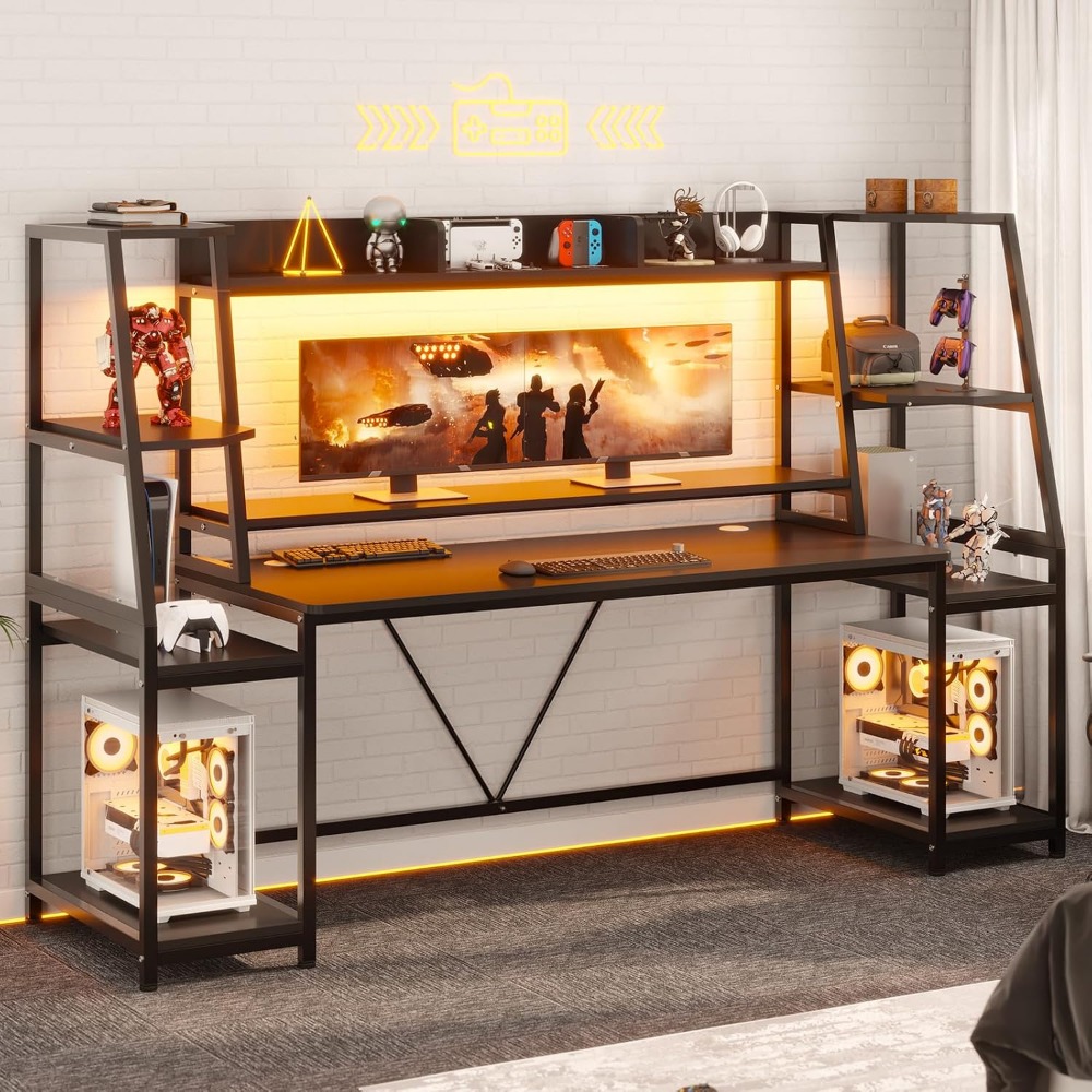 Meja Gaming 79'' dengan Lampu  - Gaming Desk With Hutch ulasan dan harga