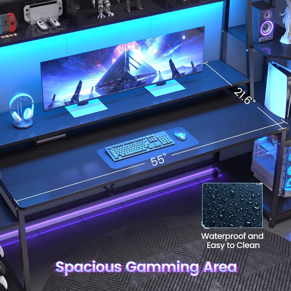 Meja Gaming 79'' dengan Lampu  - Gaming Desk With Hutch ulasan dan harga